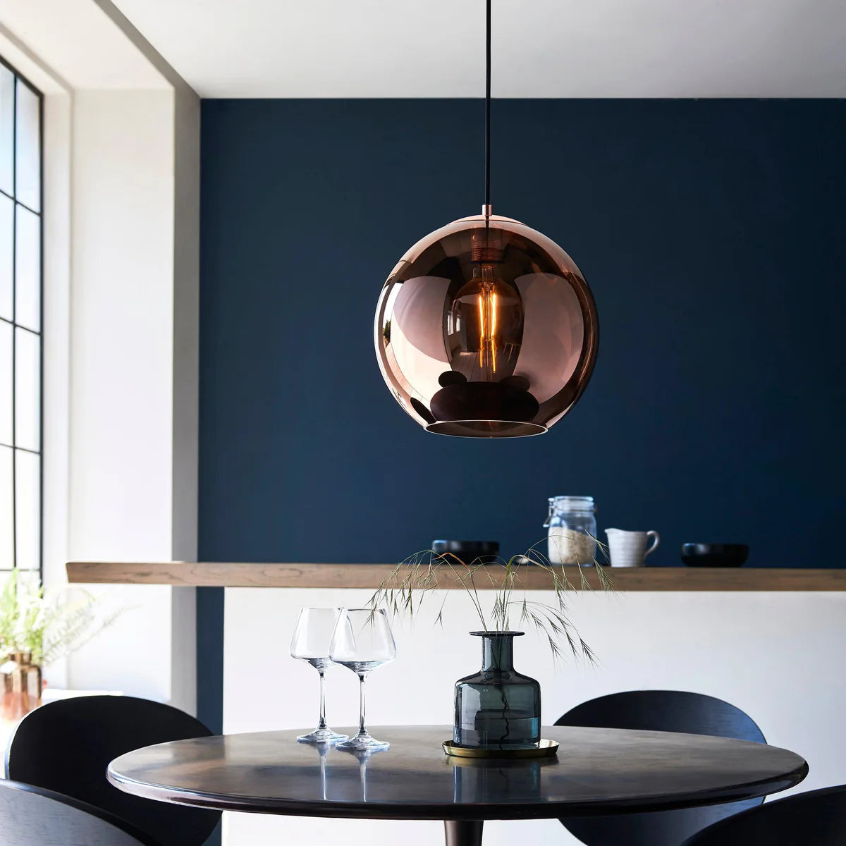 Copper Mirrored Glass, Pendant Kitchen Light, Modern Black Hanging Fixture