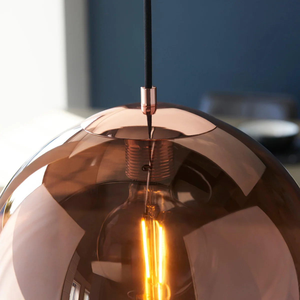 Copper Mirrored Glass, Pendant Kitchen Light, Modern Black Hanging Fixture