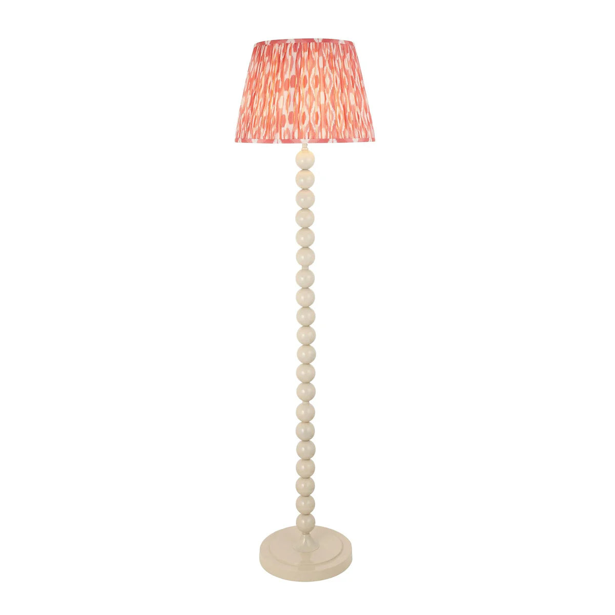 White Beaded Floor Lamp with Coral Pattern Fabric Shade, 1-Light Living Room Lighting
