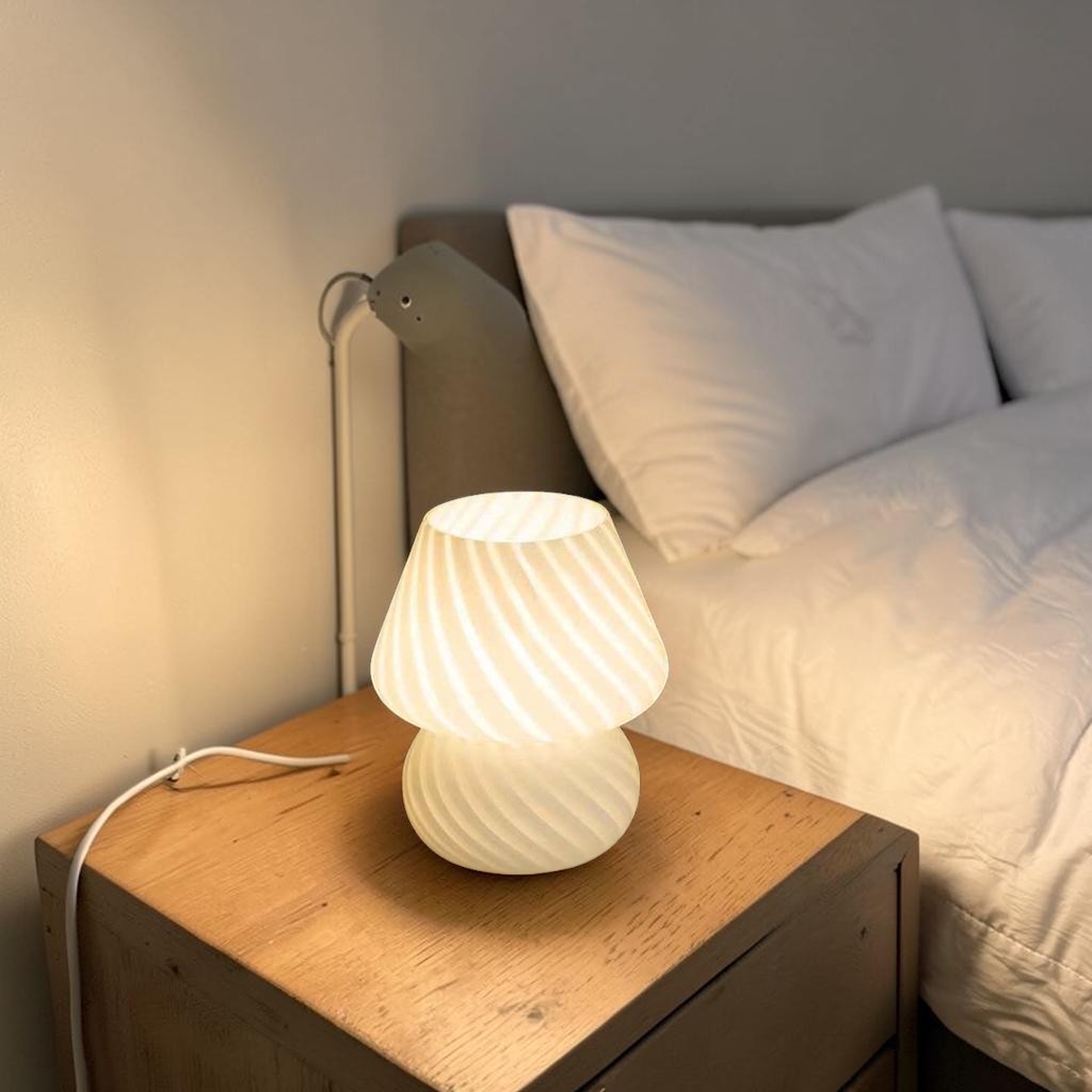 Retro LED Bedside Lamp, Pastel Spiral Design, USB Dimmable Table Light
