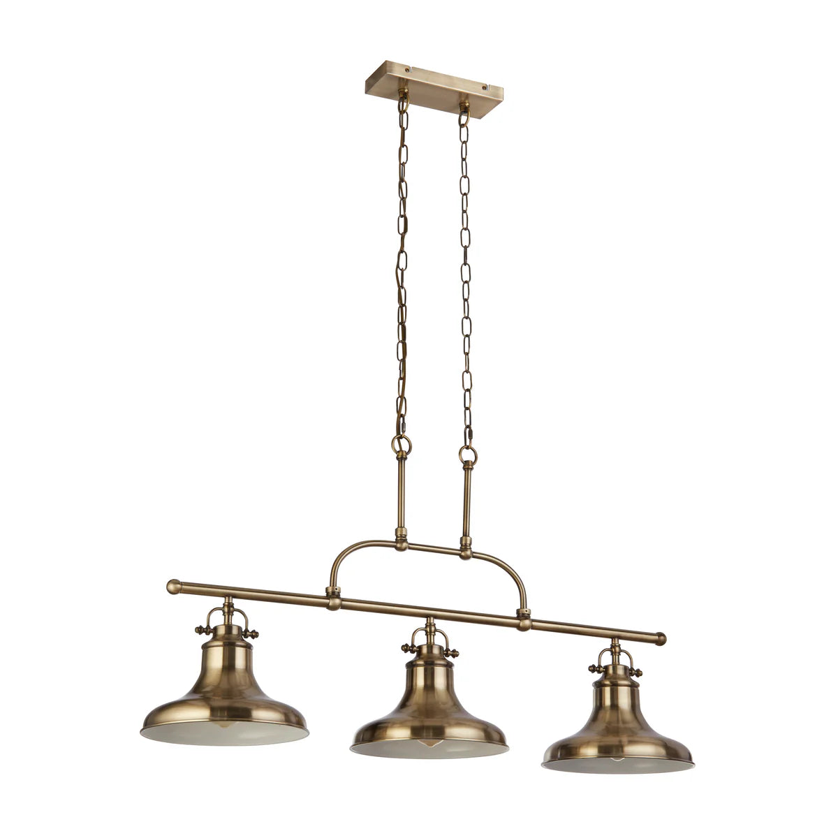 Antique Brass 3 Light Kitchen Light, Adjustable Bar Pendant, Industrial Farmhouse Fixture
