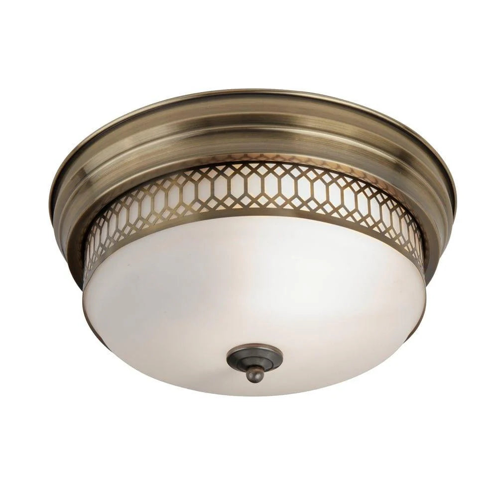 Antique Brass Opal Glass, Flush Mount Bathroom Light, Vintage Ceiling Fixture