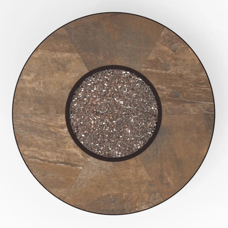Round Porcelain Top, Outdoor Fire Pit Table with Iron Frame, 42-Inch Patio Fire Pit