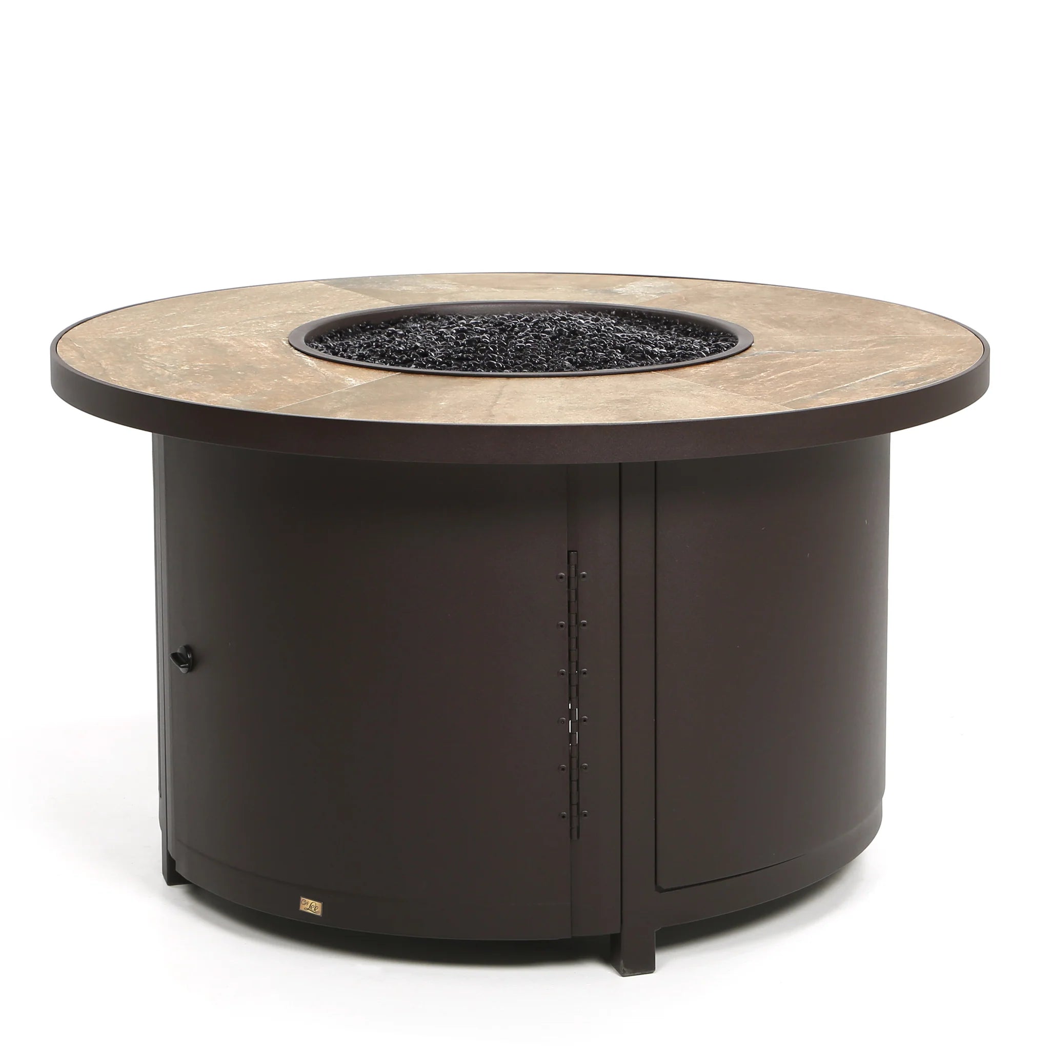 Round Porcelain Top, Outdoor Fire Pit Table with Iron Frame, 42-Inch Patio Fire Pit