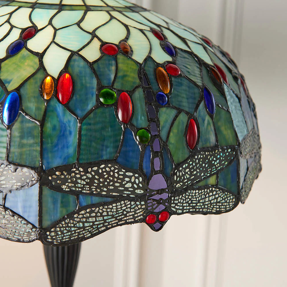 Dragonfly Tiffany Floor Lamp, Multicolor Stained Glass Shade, 2-Light Living Room Lighting