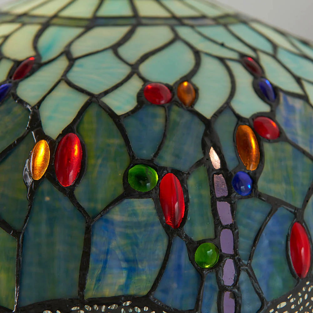 Dragonfly Tiffany Floor Lamp, Multicolor Stained Glass Shade, 2-Light Living Room Lighting