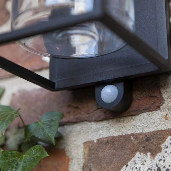 Black Solar Glass Wall Lantern with Motion Sensor, 1-Light Outdoor Lighting