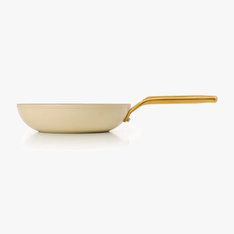 Beige Ceramic Nonstick Frying Pan, 8-Inch with Gold Handle, Frying Pan