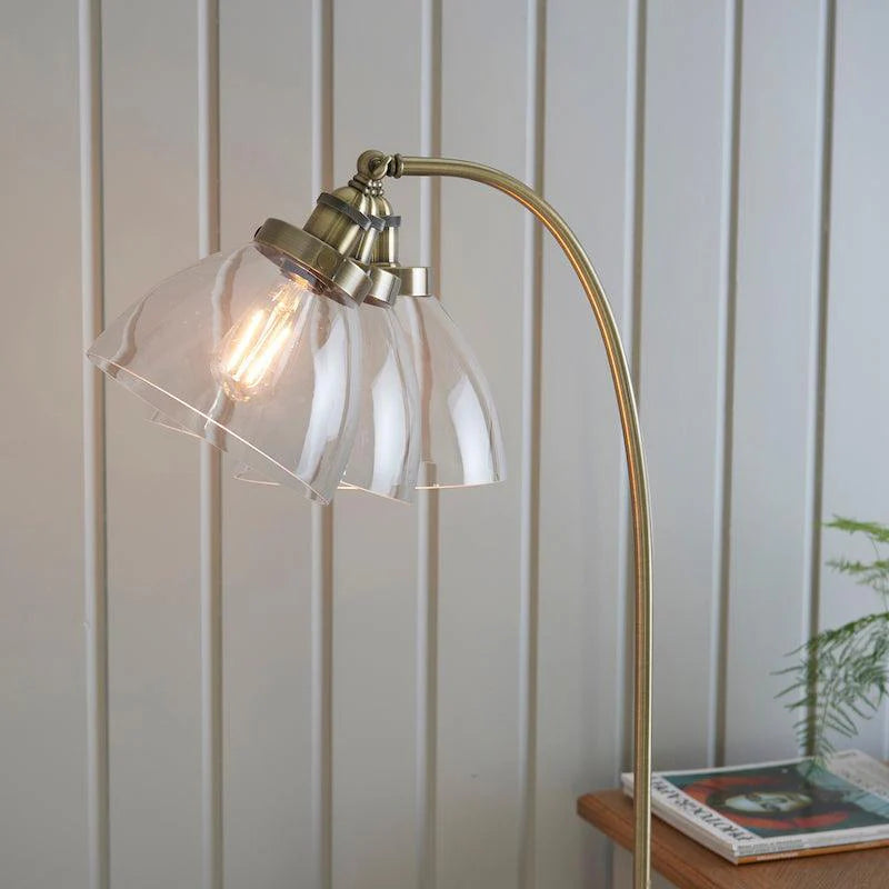 Antique Brass Floor Lamp with Clear Glass Shade, 1-Light Living Room Lighting
