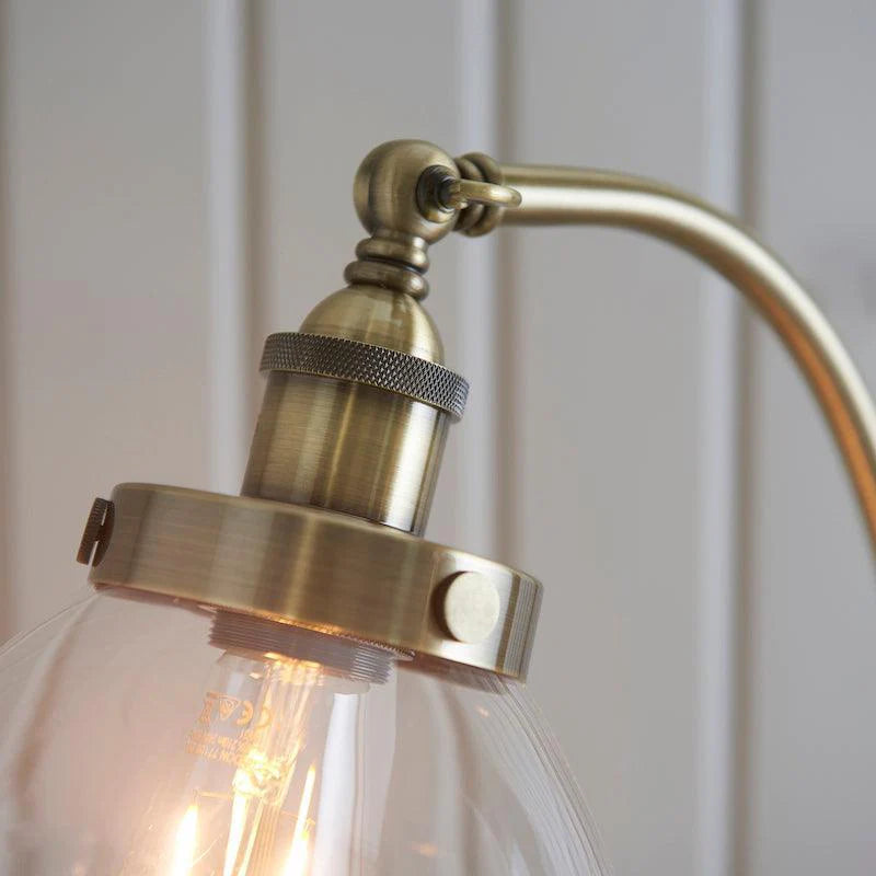 Antique Brass Floor Lamp with Clear Glass Shade, 1-Light Living Room Lighting