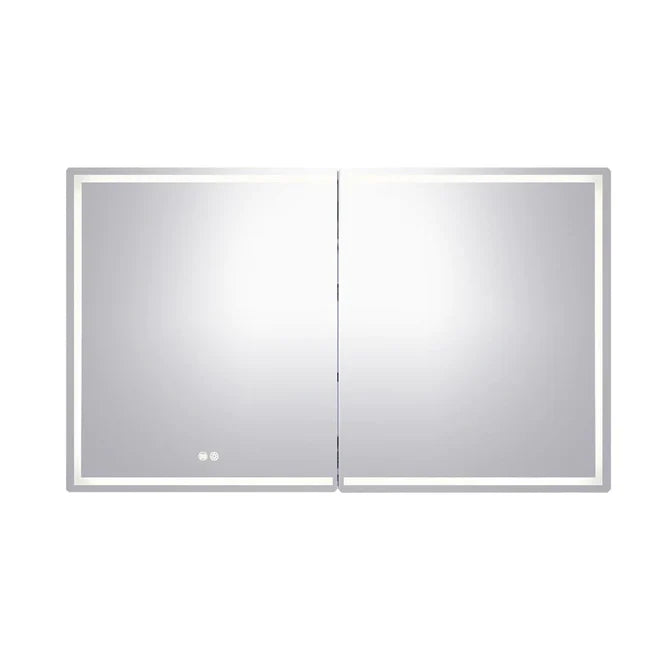 LED Mirror Cabinet, Silver Brushed Double Door, Bathroom Storage with Dimmable Anti-Fog Lighting