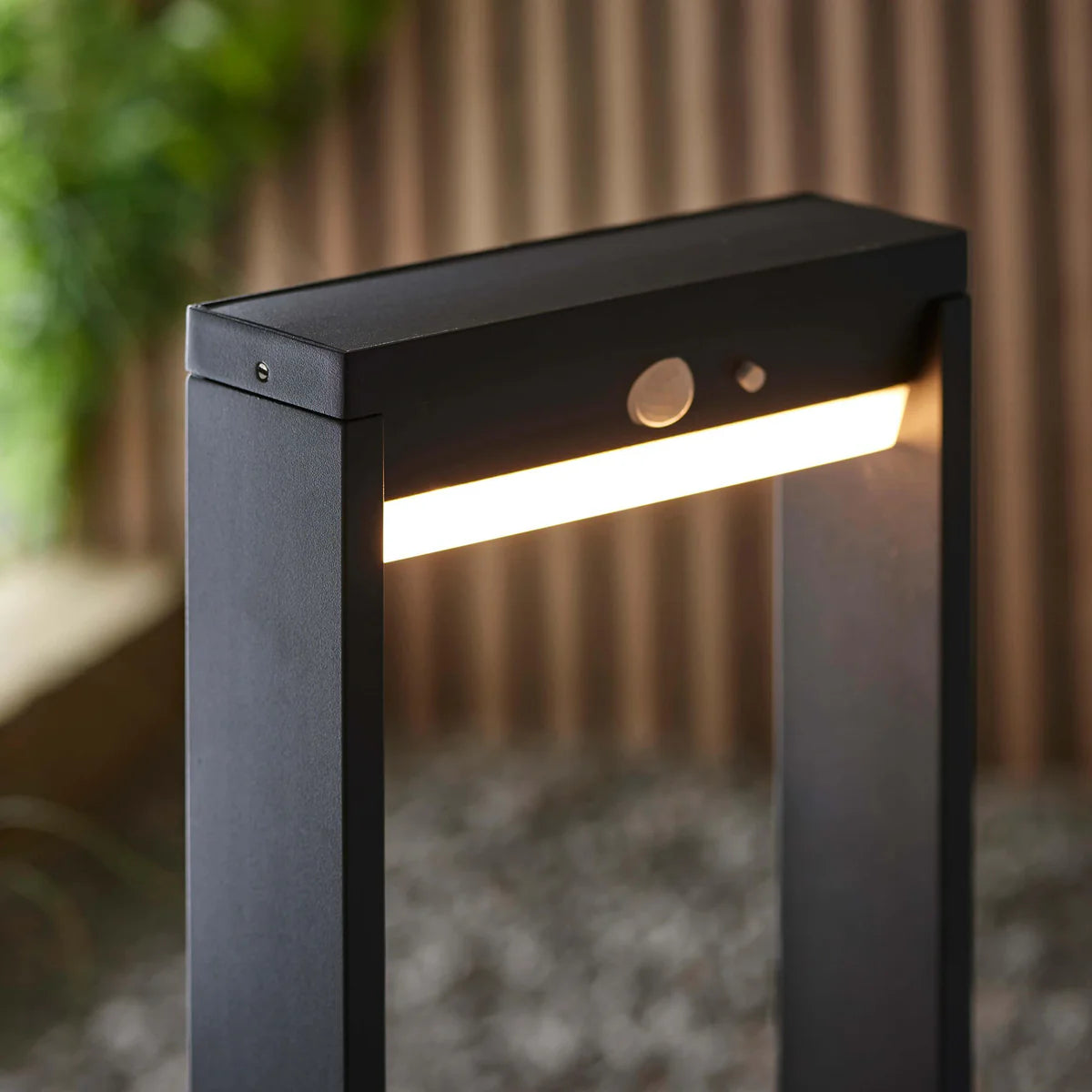 Black Rectangle Solar LED Motion Sensor Path Light, 1-Light Modern Outdoor Lighting