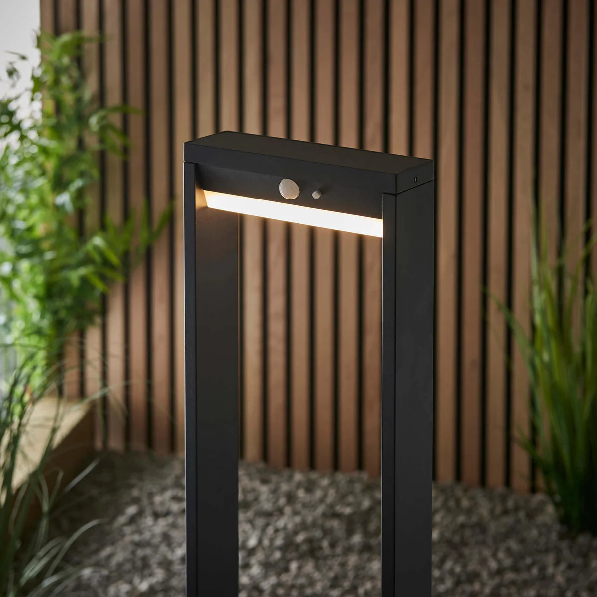 Black Rectangle Solar LED Motion Sensor Path Light, 1-Light Modern Outdoor Lighting