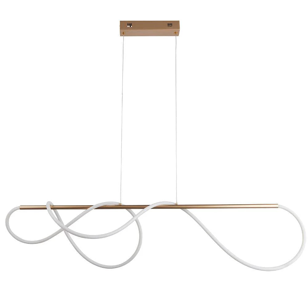 Satin Gold LED Kitchen Light, Modern Curved Bar Pendant, Linear Hanging Fixture