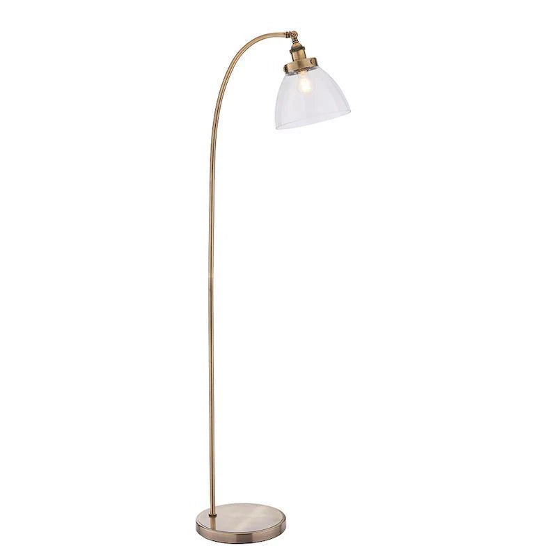 Antique Brass Floor Lamp with Clear Glass Shade, 1-Light Living Room Lighting