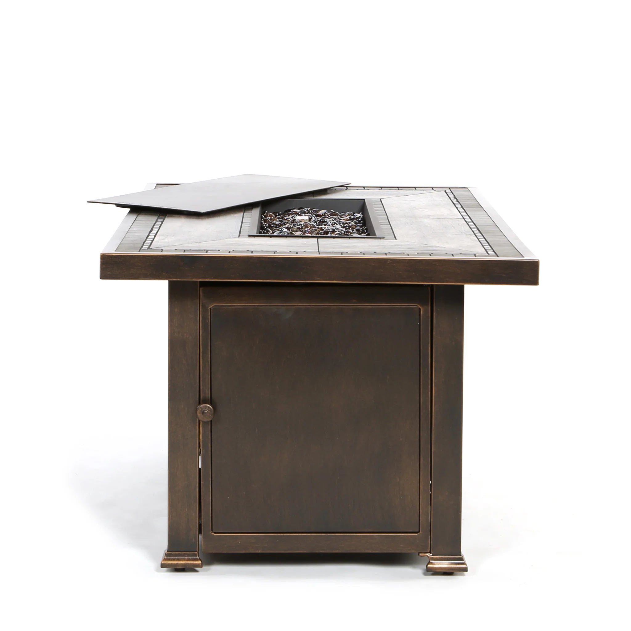 Rectangular Porcelain Top Outdoor Fire Pit Table with Aluminum Frame, 52-Inch Patio Fire Pit