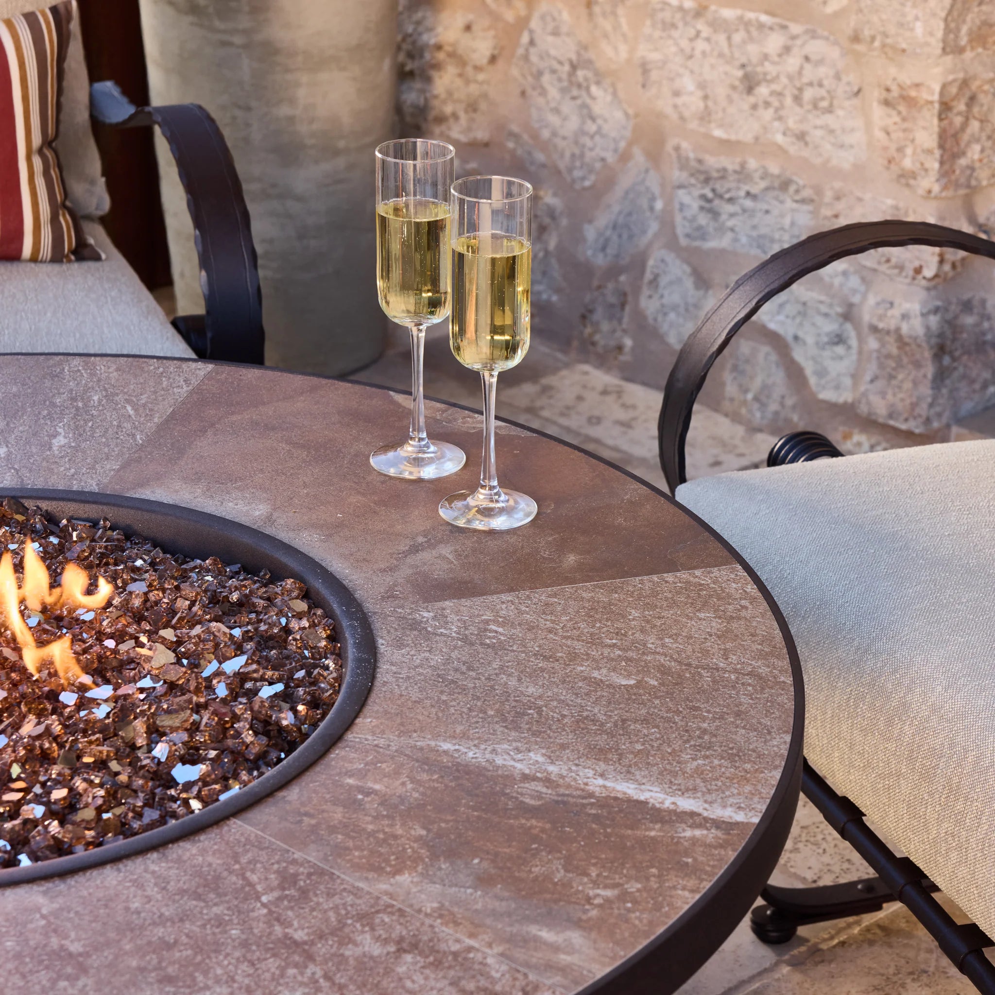 Round Porcelain Top, Outdoor Fire Pit Table with Iron Frame, 42-Inch Patio Fire Pit