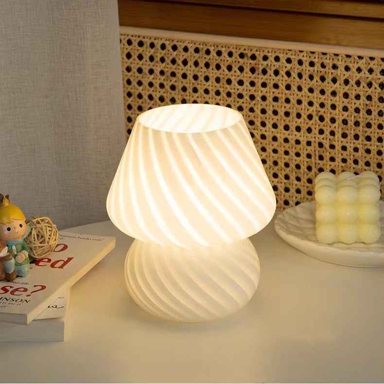 Retro LED Bedside Lamp, Pastel Spiral Design, USB Dimmable Table Light