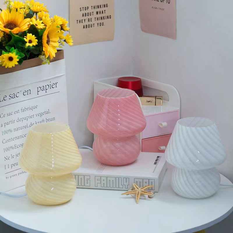 Retro LED Bedside Lamp, Pastel Spiral Design, USB Dimmable Table Light