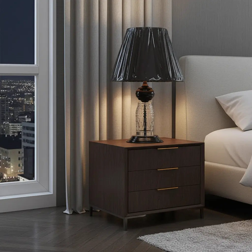 Glass & Black Bedside Lamp Set, Modern Elegant Shade, 2 Piece Table Lamps