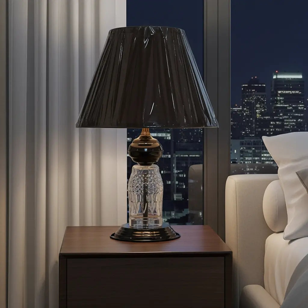Glass & Black Bedside Lamp Set, Modern Elegant Shade, 2 Piece Table Lamps