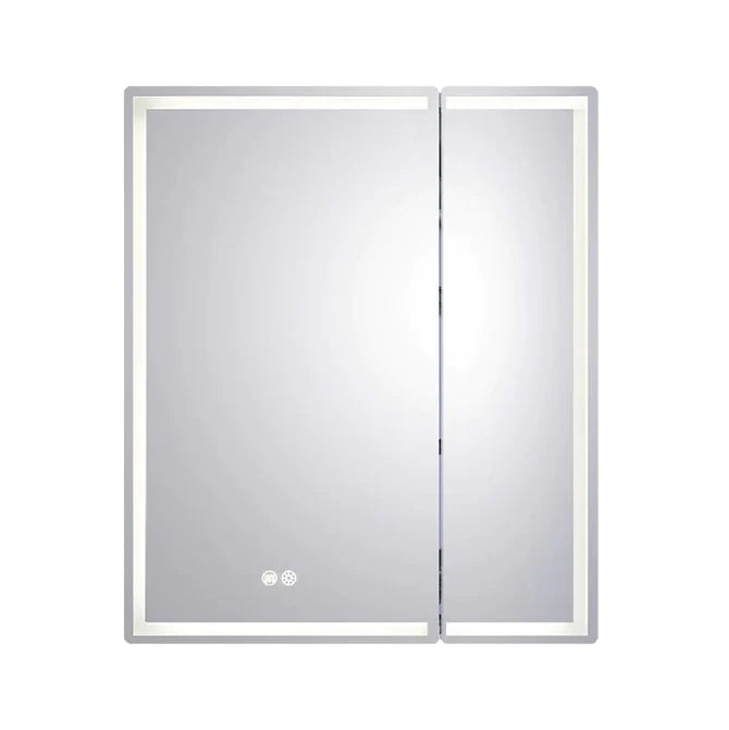 LED Mirror Cabinet, Silver Brushed Double Door, Bathroom Storage with Anti-Fog Lighting