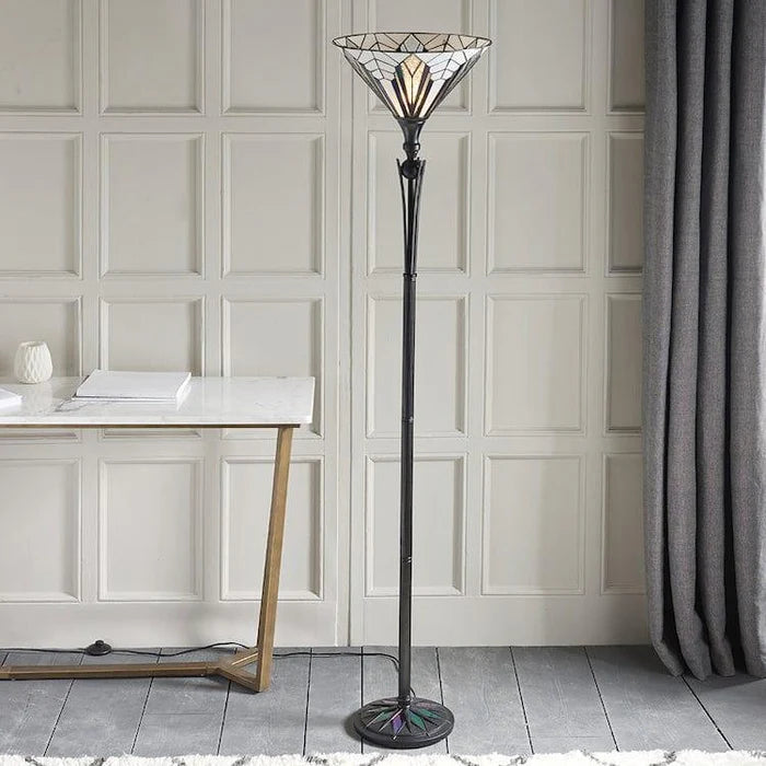 Tiffany Uplight Floor Lamp, Multicolor Glass Shade, 1-Light Living Room Lighting