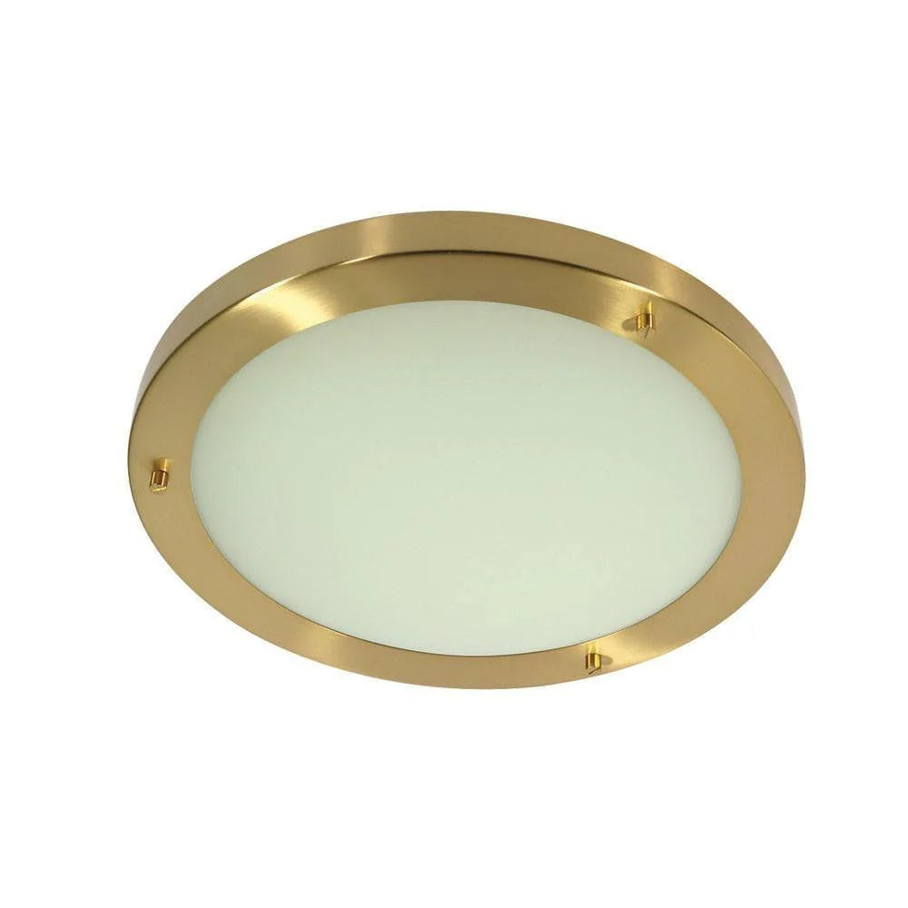Brass Flush Mount Bathroom Light, Brass Plated Ceiling Fixture with Frosted Glass Shade
