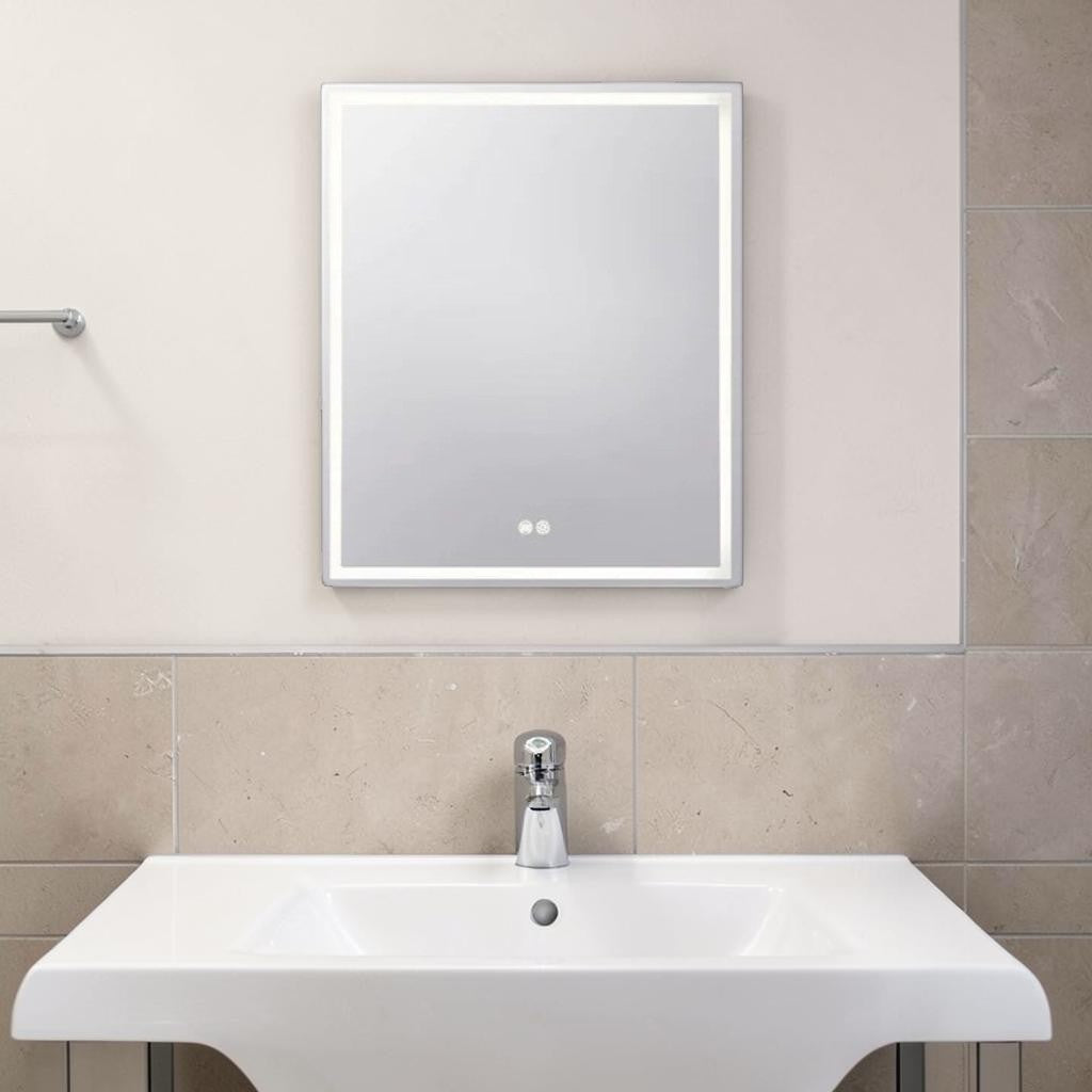 LED Mirror Cabinet, Silver Brushed Bathroom Storage with Dimmable Anti Fog Lighting