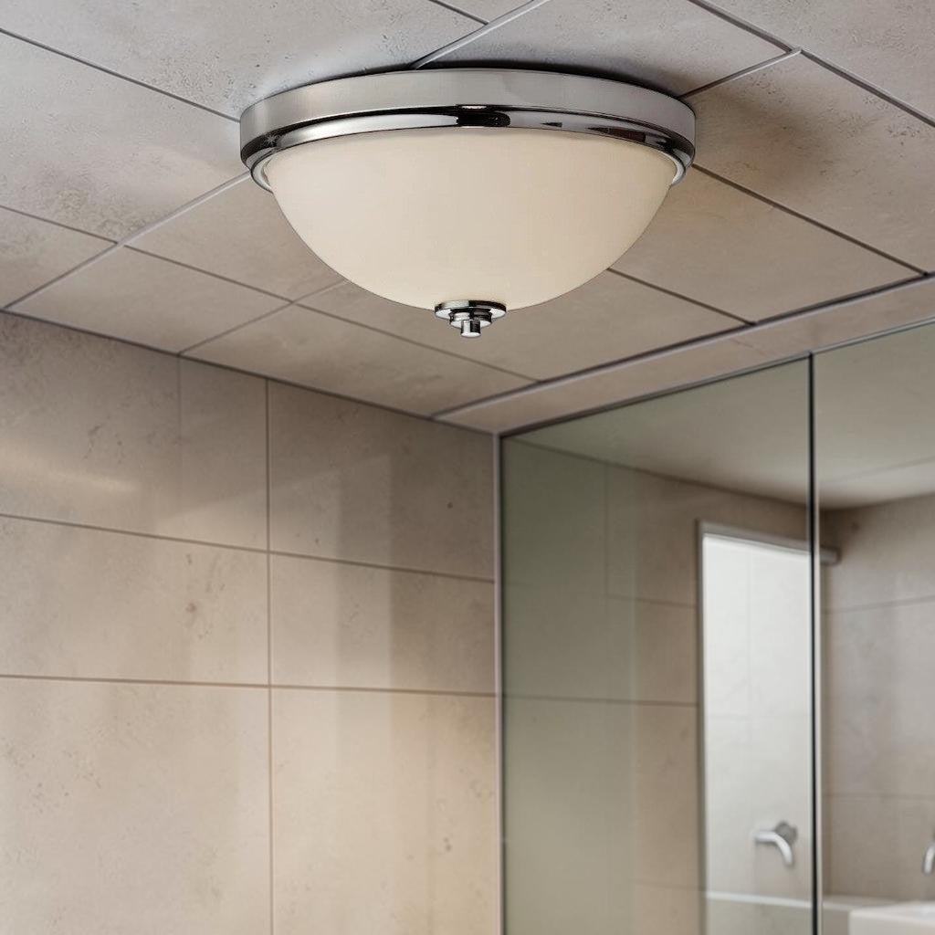 Polished Nickel Opal Glass, Flush Mount Bathroom Light, Modern Ceiling Fixture