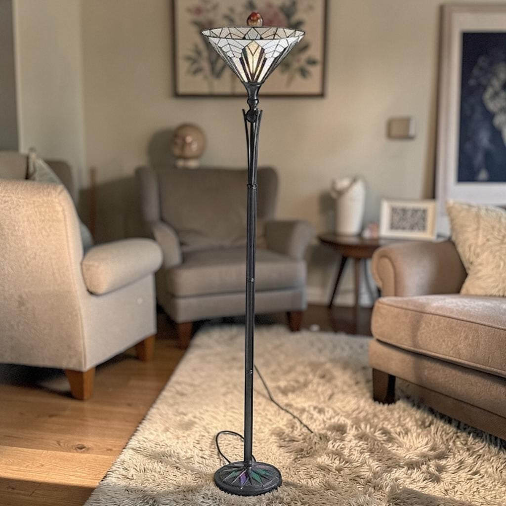Tiffany Uplight Floor Lamp, Multicolor Glass Shade, 1-Light Living Room Lighting