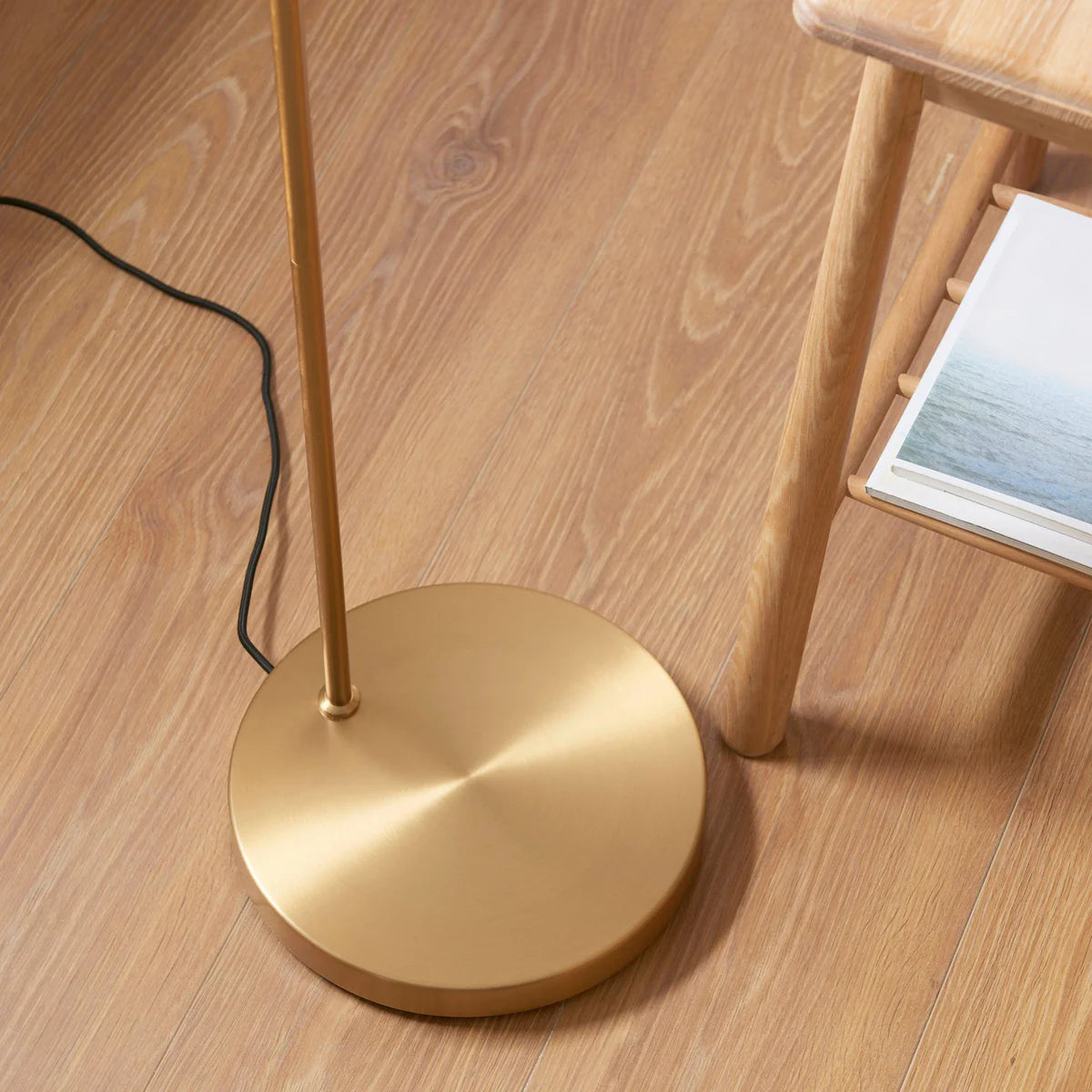Brass Arc Floor Lamp with Fabric Shade, 1-Light Livingroom Lighting