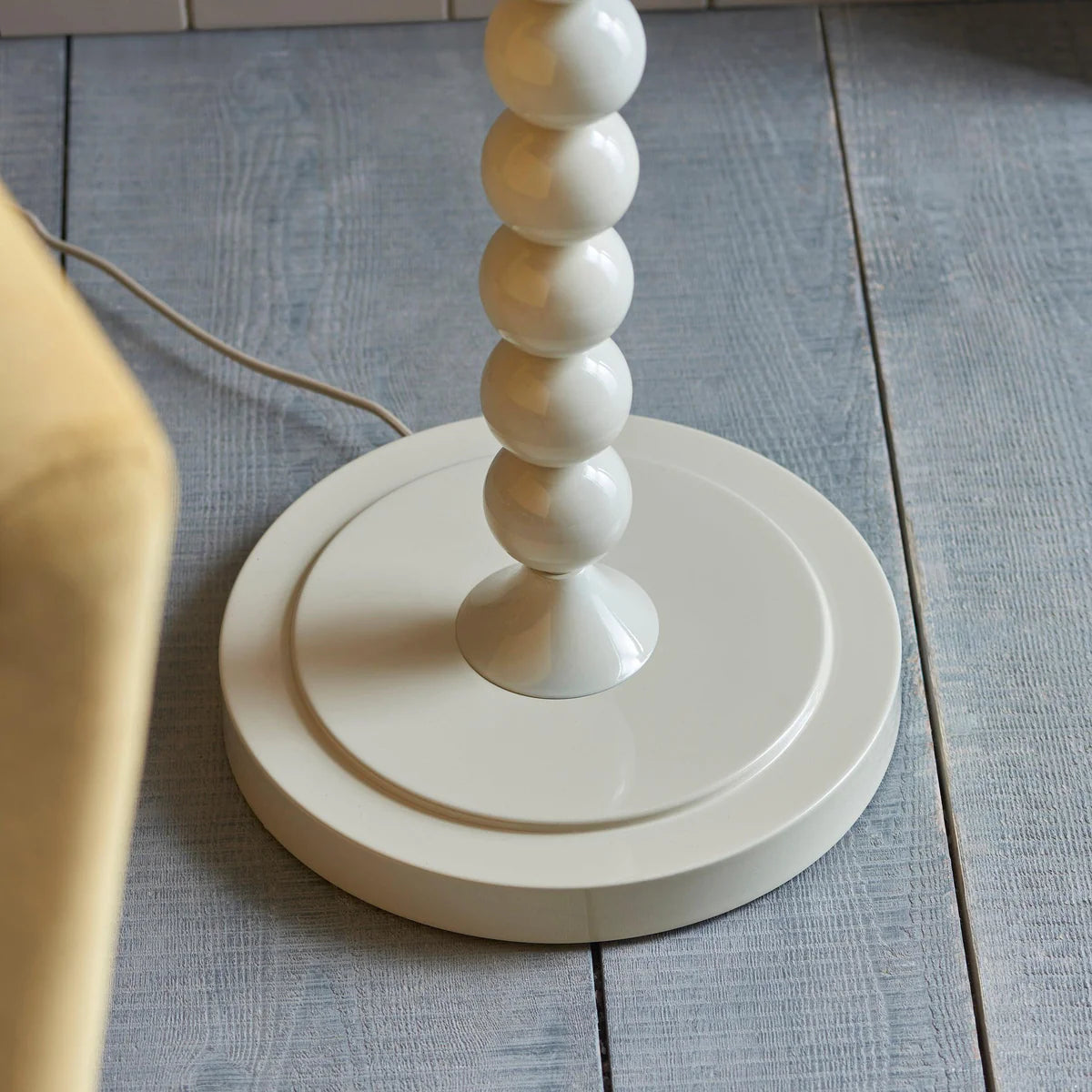 White Beaded Floor Lamp with Coral Pattern Fabric Shade, 1-Light Living Room Lighting