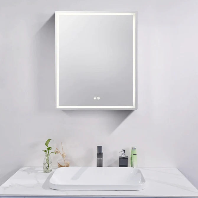 LED Mirror Cabinet, Silver Brushed Bathroom Storage with Dimmable Anti Fog Lighting
