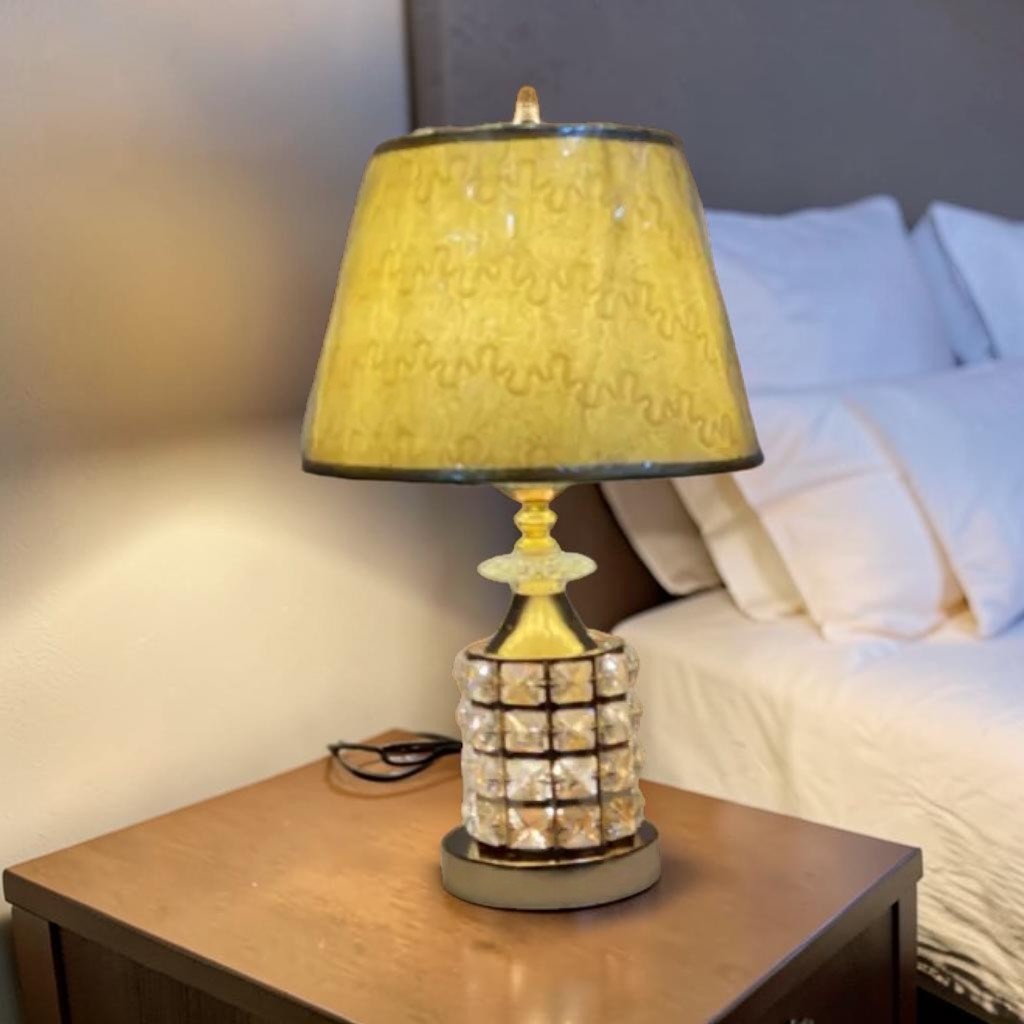 Crystal Gold Bedside Lamp, Glam Decorative Table Lamp with Warm Glow, 17 Inch
