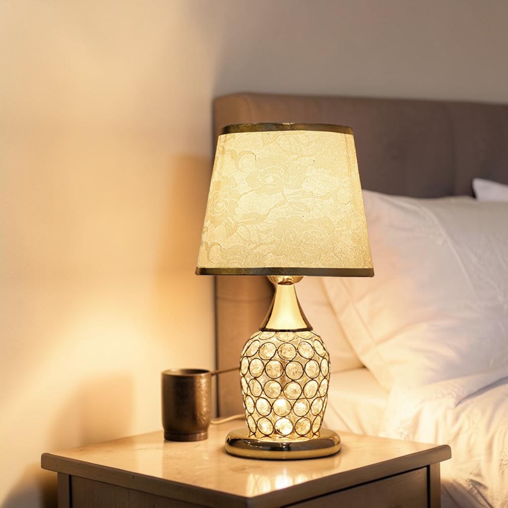 Crystal Gold Bedside Lamp, Elegant Decorative Table Lamp with Warm Light, 18 Inch