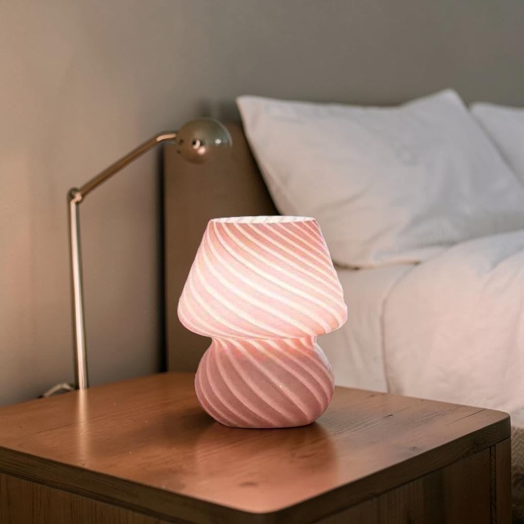 Retro LED Bedside Lamp, Pastel Spiral Design, USB Dimmable Table Light