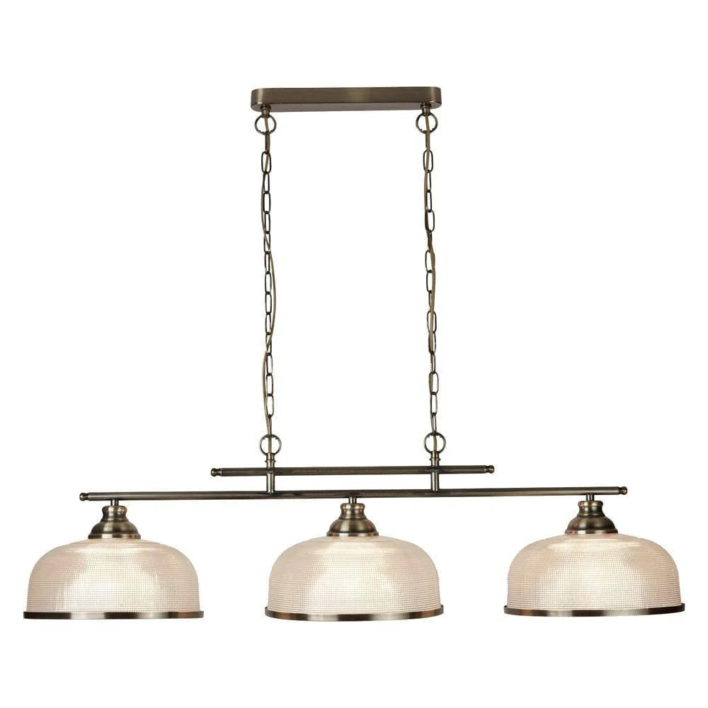 Brass Glass 3 Light Kitchen Light, Adjustable Bar Pendant, Vintage Island Fixture