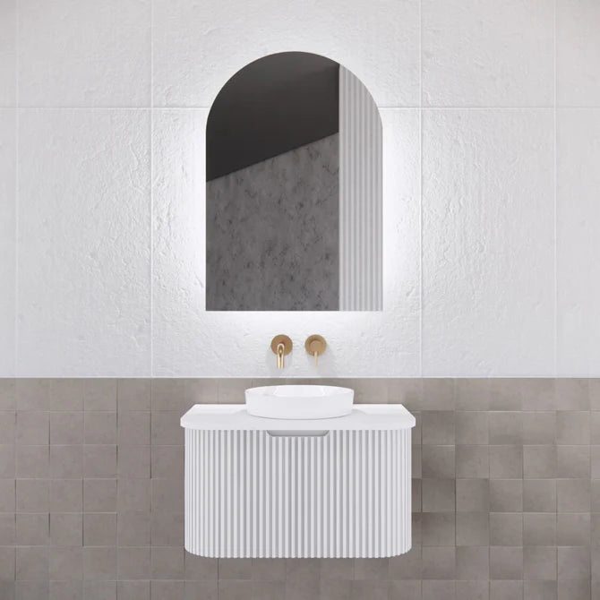 Arch LED Bathroom Cabinet, White Wall Mounted Mirror Storage with Backlit Lighting