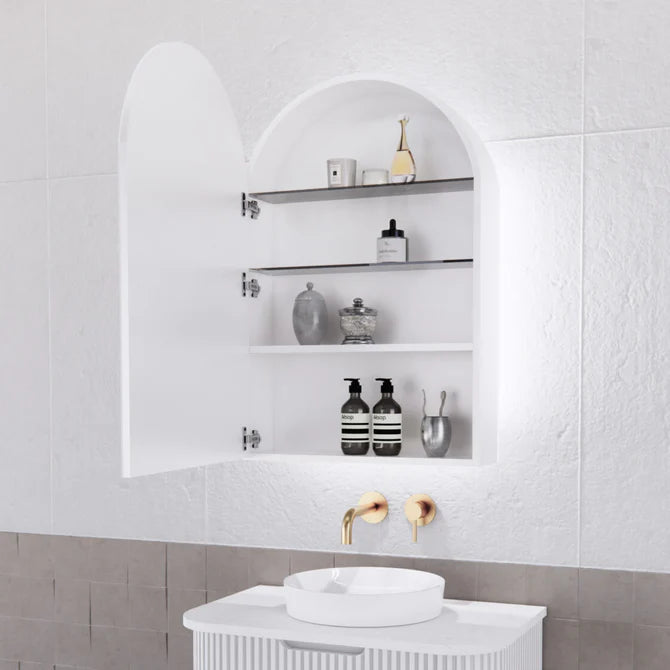 Arch LED Bathroom Cabinet, White Wall Mounted Mirror Storage with Backlit Lighting