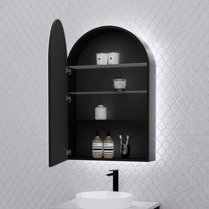 Arch LED Bathroom Cabinet, White Wall Mounted Mirror Storage with Backlit Lighting