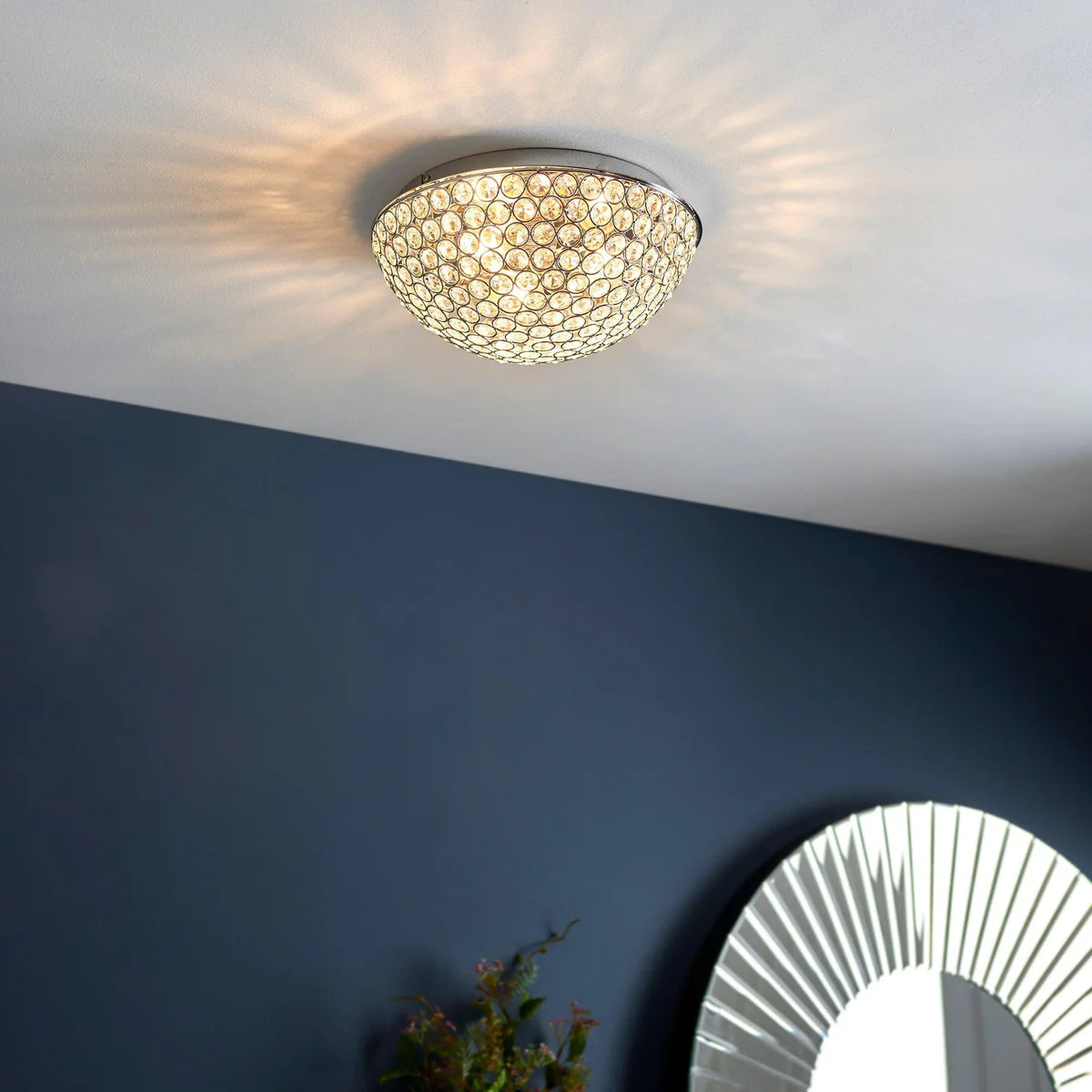Chrome Flush Mount Bathroom Light, Clear Crystal Ceiling Fixture with G9 Bulbs