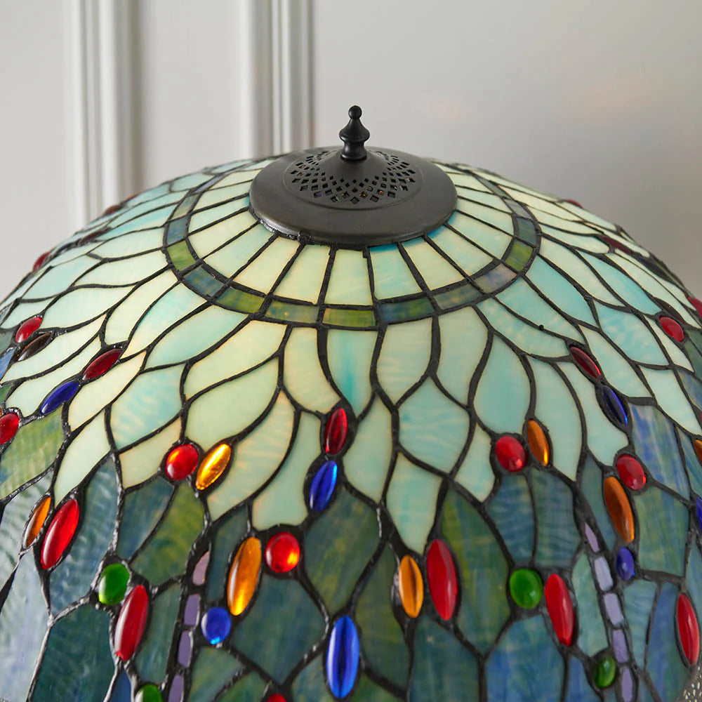 Dragonfly Tiffany Floor Lamp, Multicolor Stained Glass Shade, 2-Light Living Room Lighting