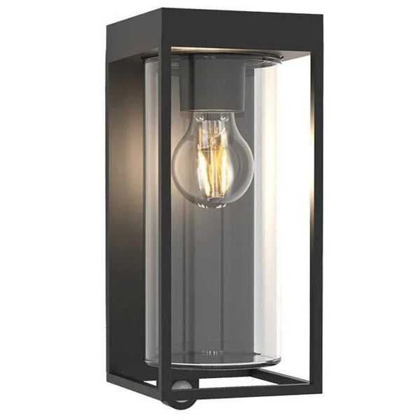 Black Solar Glass Wall Lantern with Motion Sensor, 1-Light Outdoor Lighting