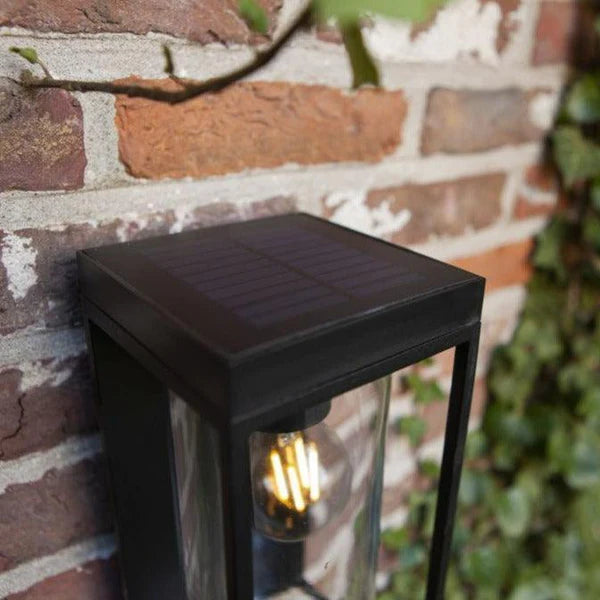 Black Solar Glass Wall Lantern with Motion Sensor, 1-Light Outdoor Lighting