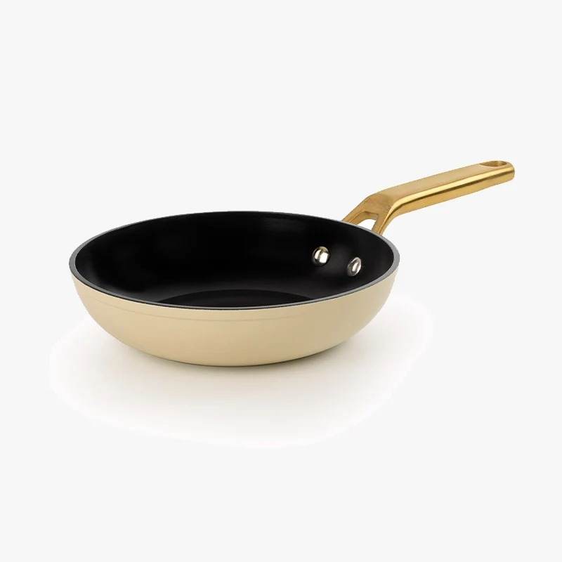 Beige Ceramic Nonstick Frying Pan, 8-Inch with Gold Handle, Frying Pan
