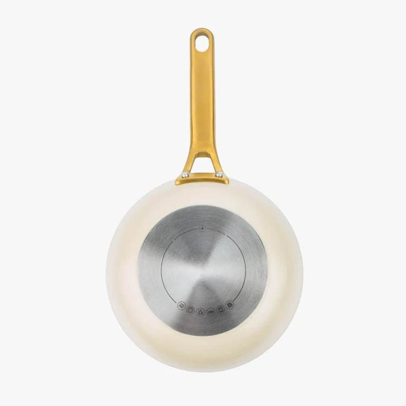 Beige Ceramic Nonstick Frying Pan, 8-Inch with Gold Handle, Frying Pan
