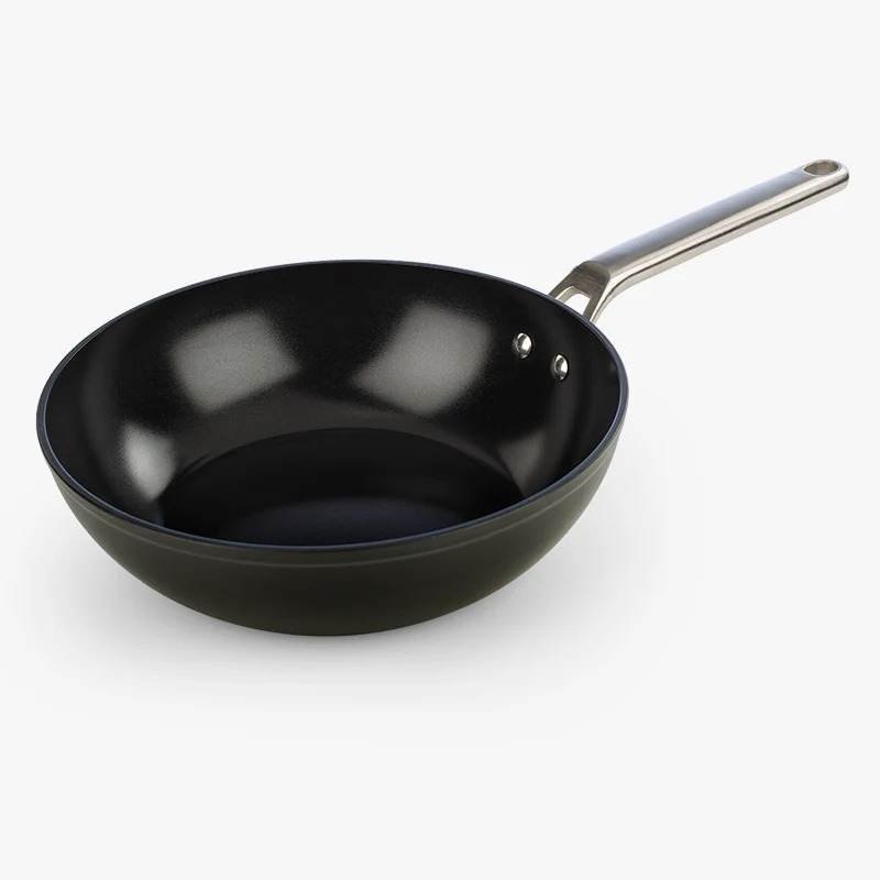 Black Ceramic Nonstick Wok, 11-Inch with Stainless Steel Handle, Wok