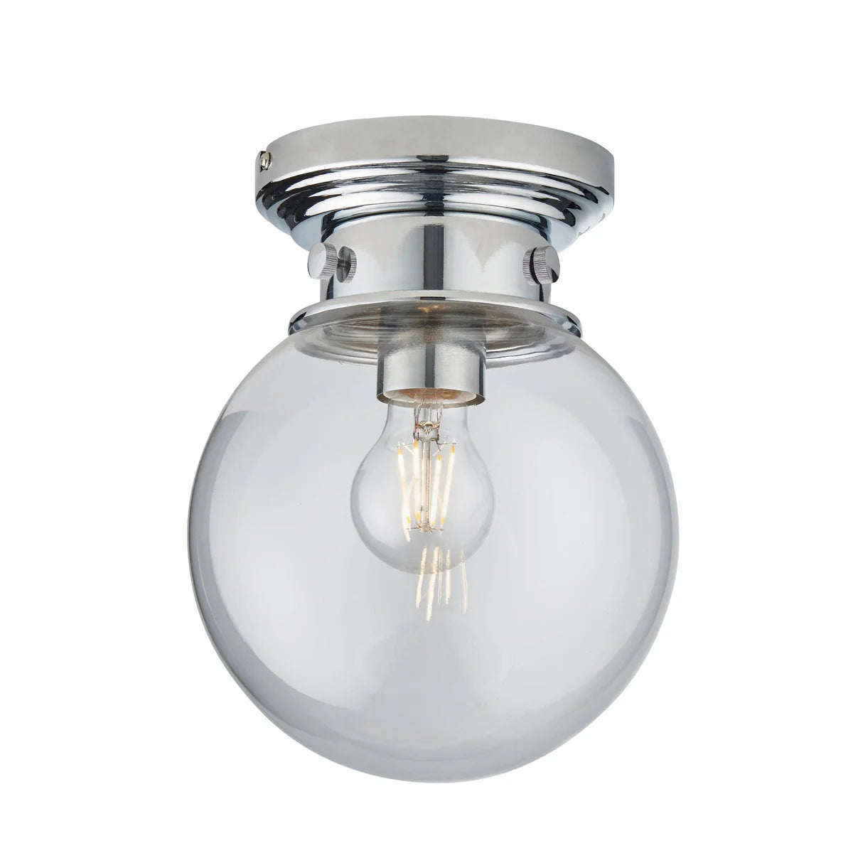 Glass Globe Bathroom Light, Chrome Flush Mount Ceiling Fixture with E26 Socket