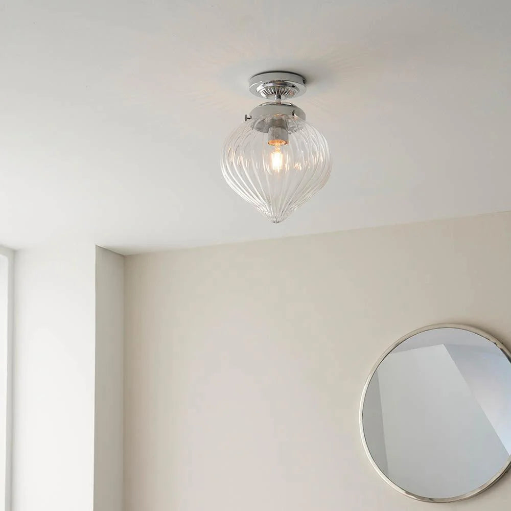 Clear Glass Chrome, Flush Mount Bathroom Light,  Elegant Pendant Style Ceiling Fixture